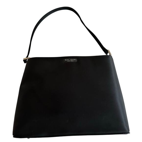 Kate Spade Black Nylon Shoulder Bag Sleek Minimal Y2K Classic Chic Clean Girl - Picture 2 of 16